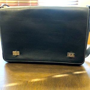 Lambertson Truex Leather Briefcase Satchel with separate laptop carrier inside.